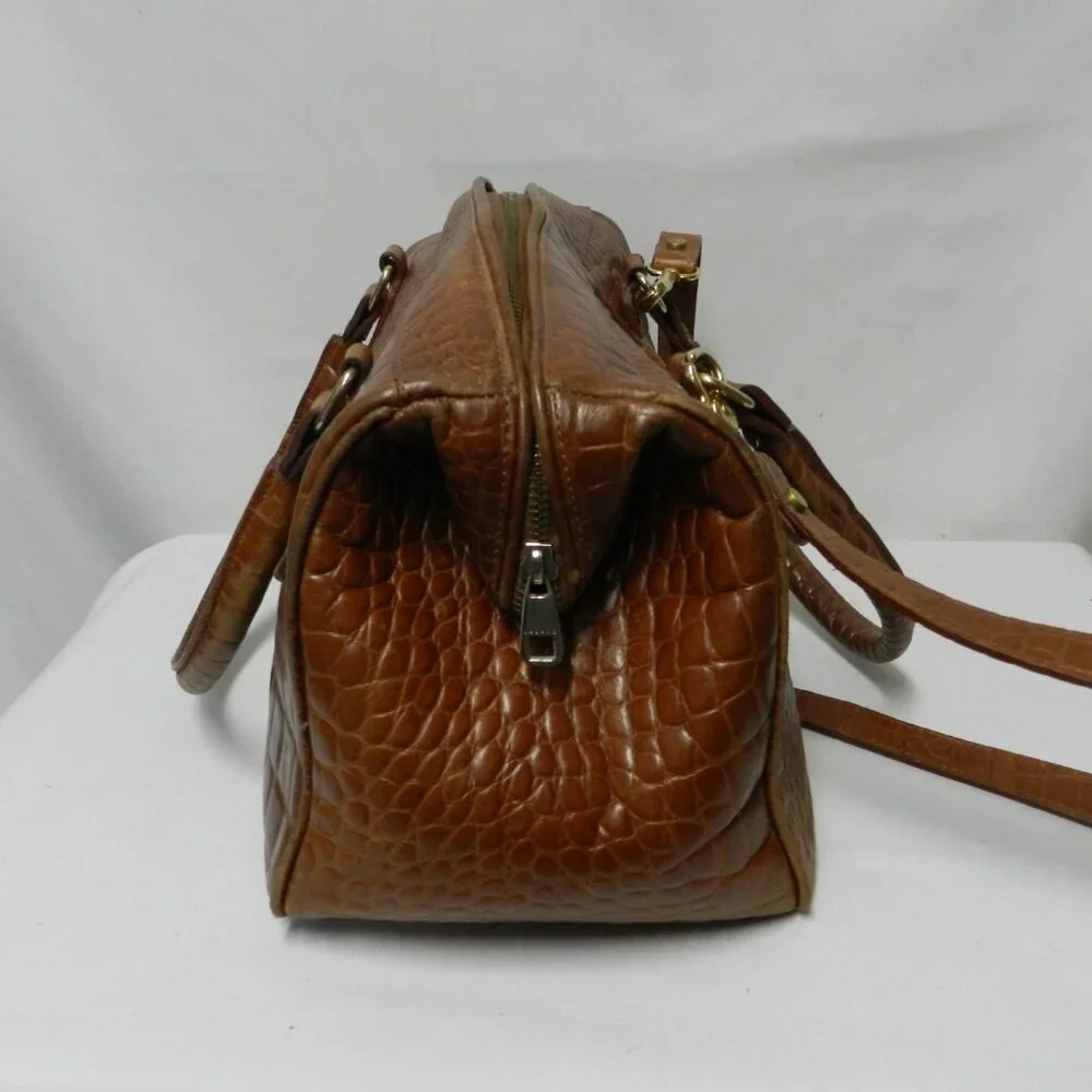 Lazaro Vintage Alligator embossed Leather satchel bag purse tote brown zip top